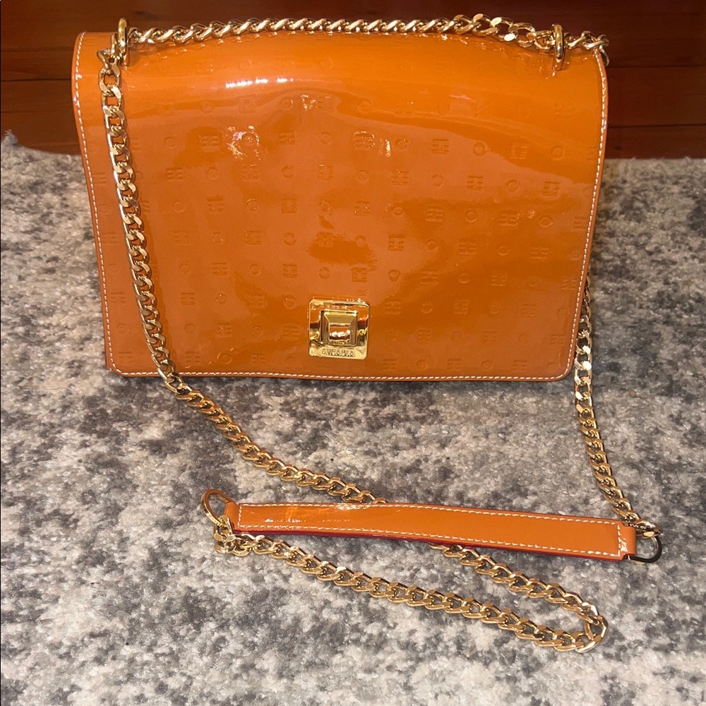 Arcadia Orange Patent Leather Crossbody Bag